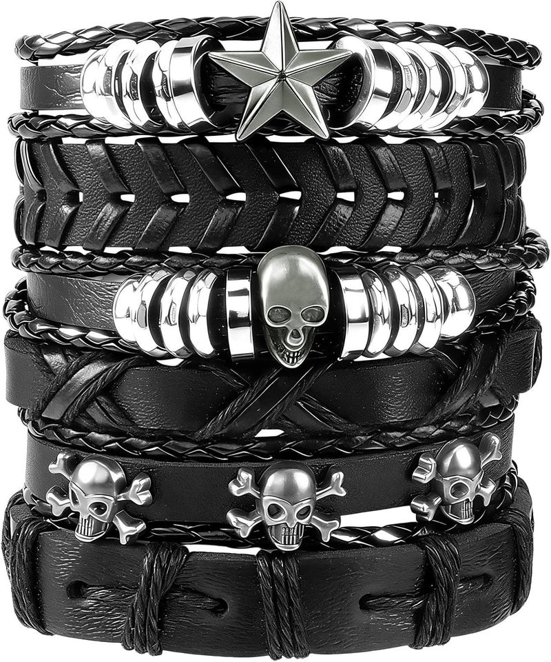 JOLYEAK Punk Leather Rivets Bracelets Punk Rock Leather Studded Bracelets 80s Wristband Emo Gothic Spike Cuff Bracelet Set for Men Women Rocker Outfits Skull Bracelet - Image 1